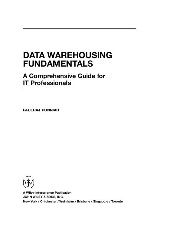 Data Warehousing Fundamentals By Paulraj Ponniah Solution Manual Free Download